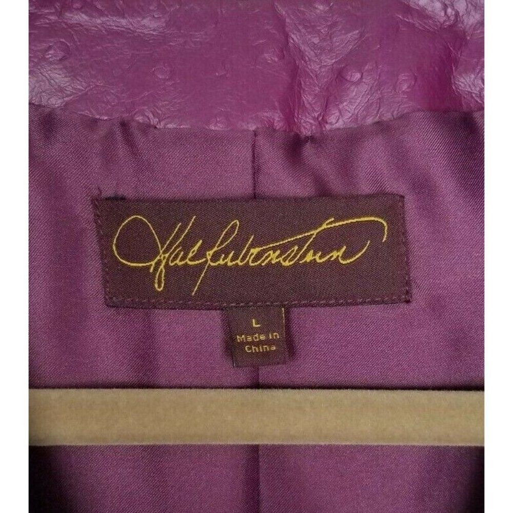 Vintage Hal Rubenstein Sz. L Purple Textured 100% Leather Jacket W/Pockets - Picture 2 of 7